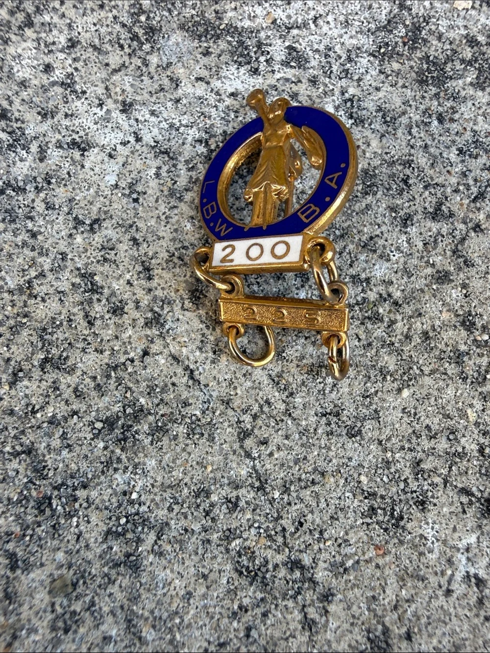 Vintage Gold and Blue 200, 225 Winner Badge Pendant L.B.W.